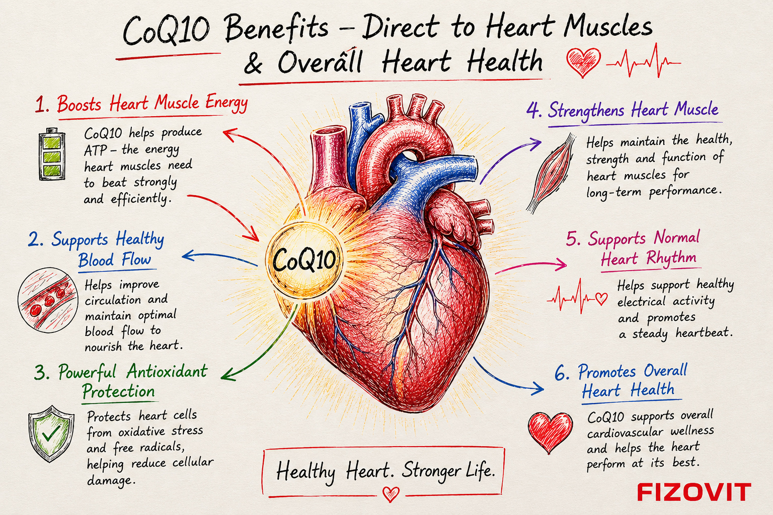 Fizovit Tablet CoQ10 heart-health educational infographic