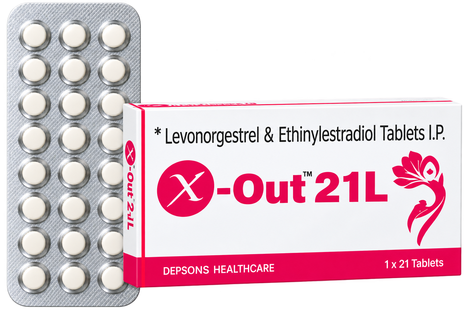 X-Out 21L Tablet product packaging and blister pack